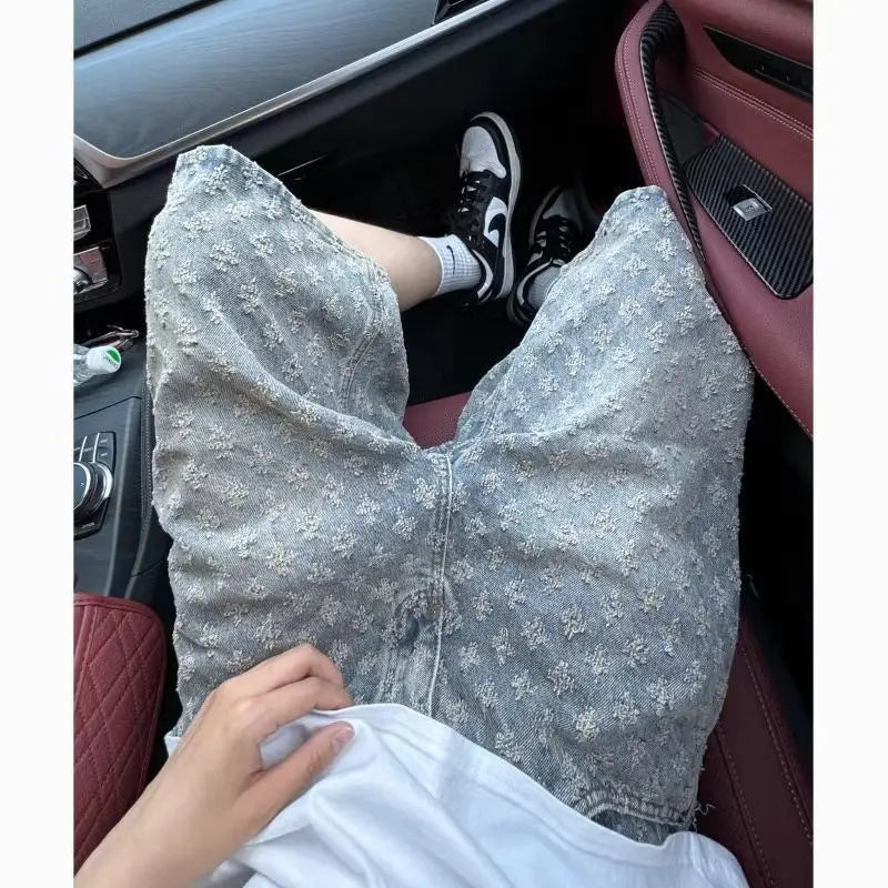 American Retro Jacquard Denim Shorts