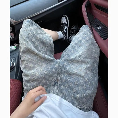 American Retro Jacquard Denim Shorts